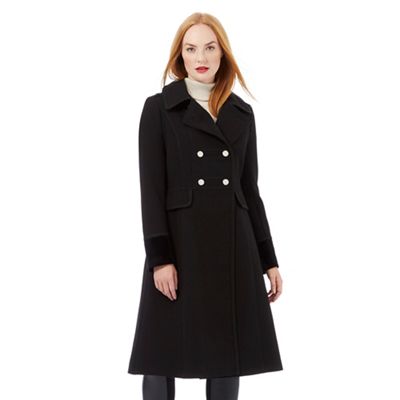 Black velvet trim longline military coat